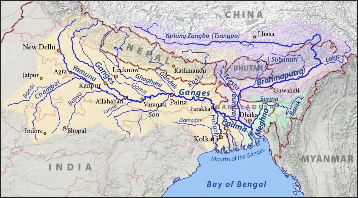 Río Brahmaputra. Mapa
