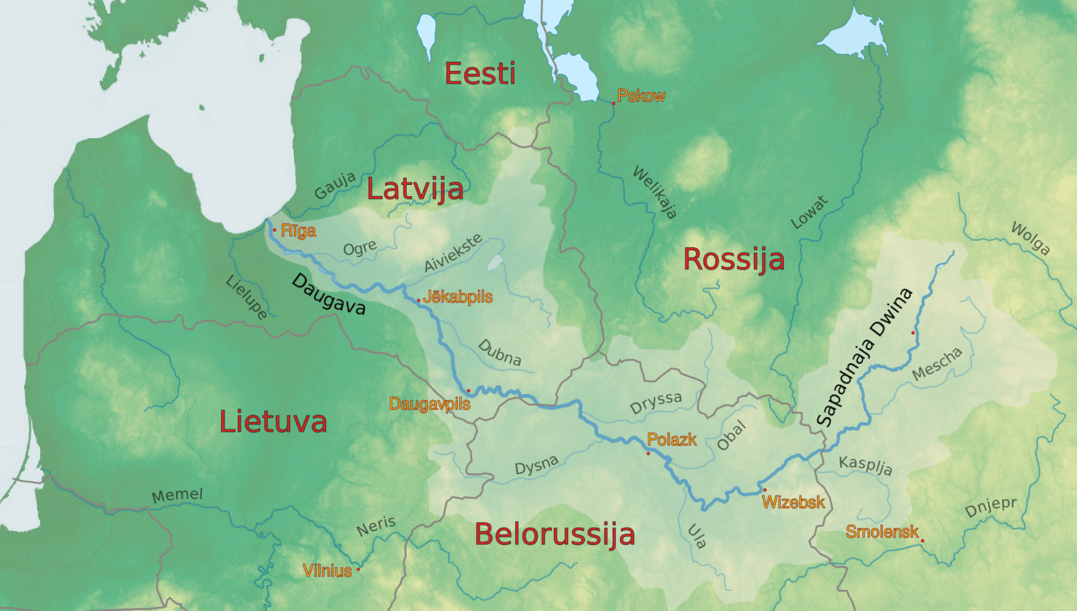 Бассейн реки Западная Двина на карте